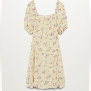 Mango Floral Print Dress in Soft Yellow